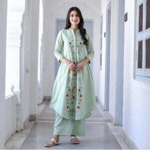 Introducing our all new printed suit with state plazo set with latkan neckline on cotton fabric befitting the spring mood